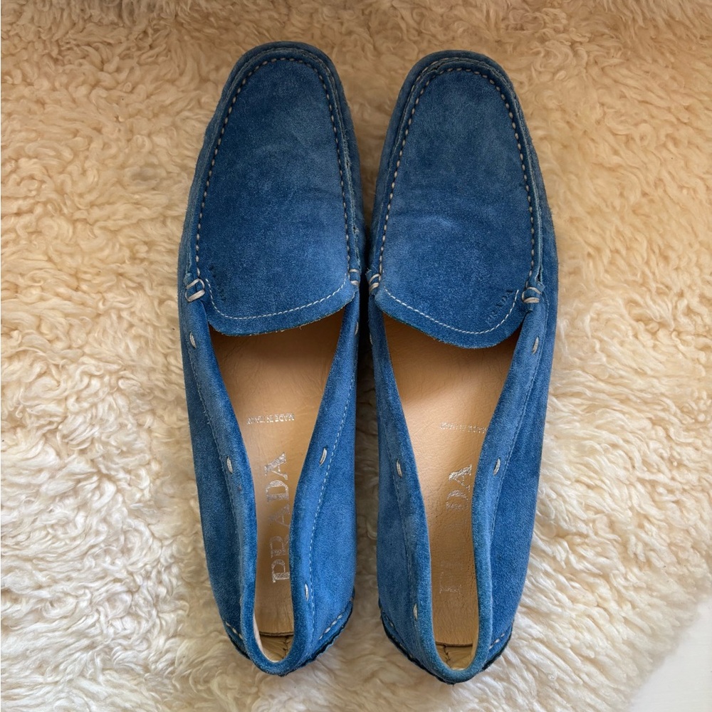 Prada Women’s Blue Suede Loafers Size 39